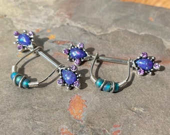 Pear Shaped Purple Opal Nipple Barbells