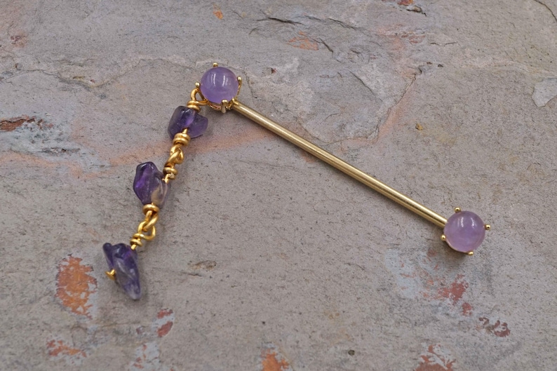 14g Amethyst Gold Industrial Barbell Scaffold Piercing