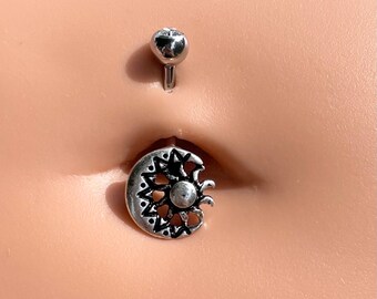 Silver Sun and Moon Belly Button Ring