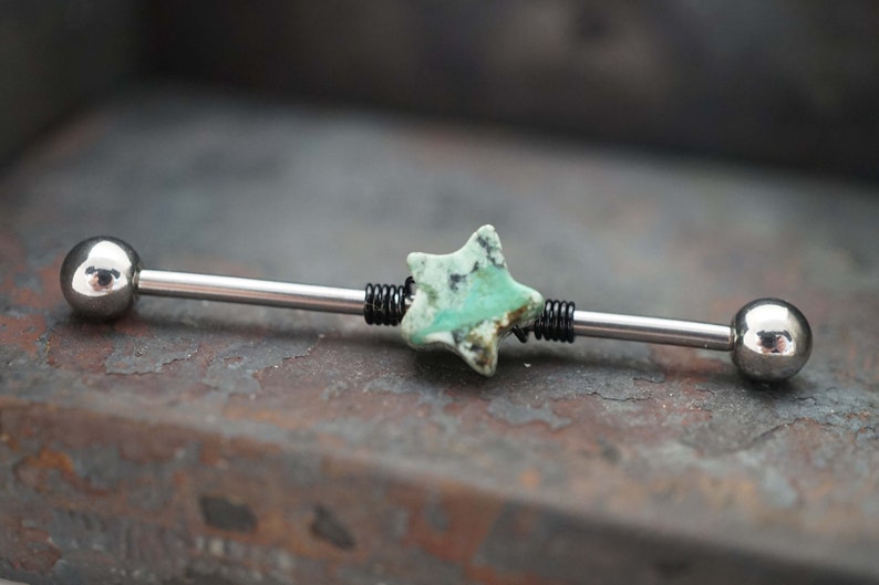 Celestial Turquoise Star Industrial Barbell 14g 16g Scaffold