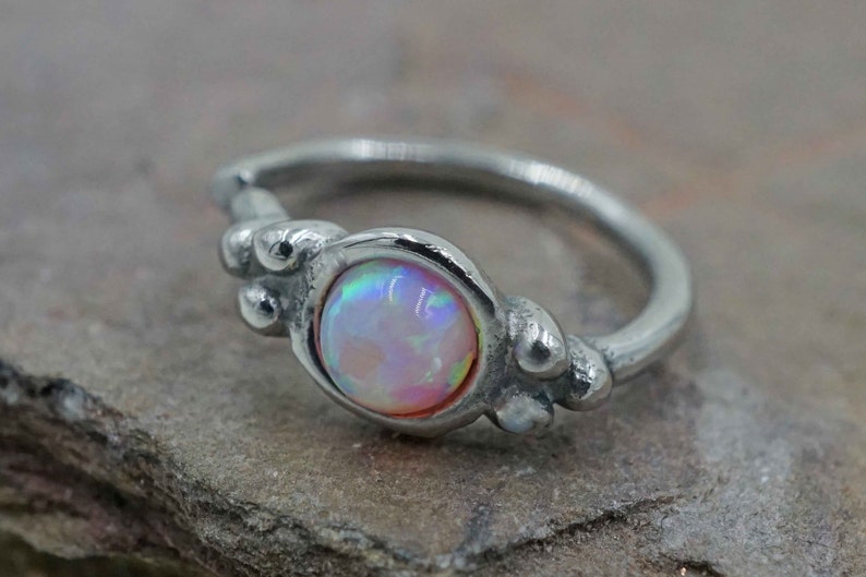 Opal CZ Flower Rose Gold IP Helix Tragus Rook Snug Daith Hoop Nose Ring Piercing   White