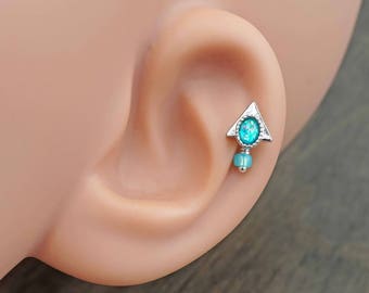 Pharaoh Triangle Teal Opal Stud Cartilage Earring Piercing 16g