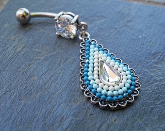 Blue Ombre Beaded Belly Button Rings