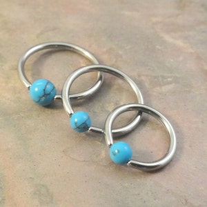 16 Gauge Turquoise Stone CBR Cartilage Hoop Earring Tragus Helix Conch