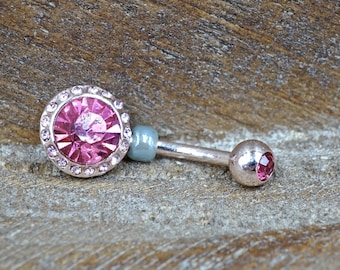 Pink CZ Rose Gold Belly Button Ring Jewelry