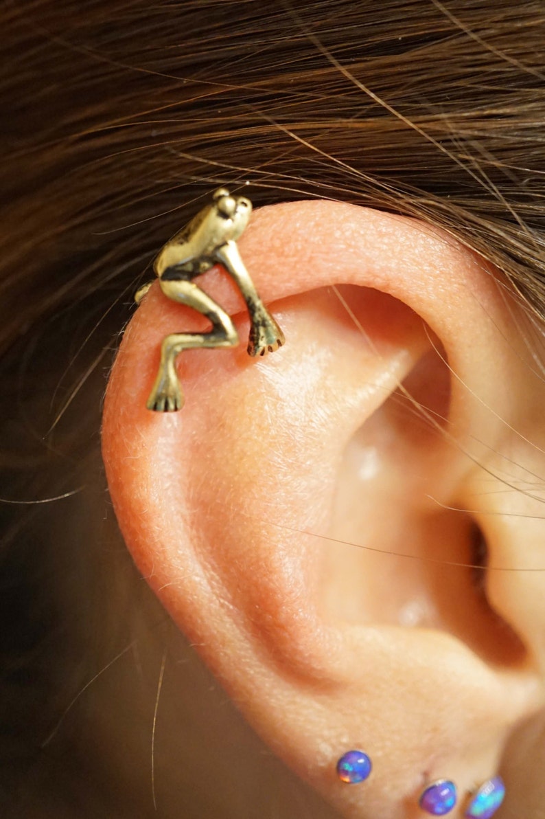 Gold Tree Frog Ear Cuff Jacket No Piercing Non Pierced image 2