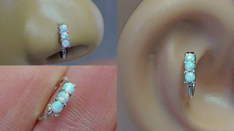 White Opal Nose Hoop Rook Hoop Daith Hoop Cartilage Hoop Tragus Hoop Septum