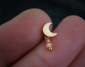 Rose Gold Crescent Moon Helix Cartilage Tragus Earring Piercing 16 Gauge