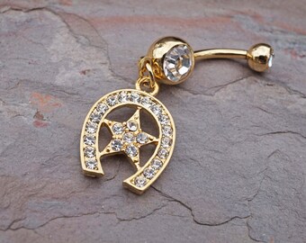 14kt Gold Belly Button Ring Horseshoe and Star