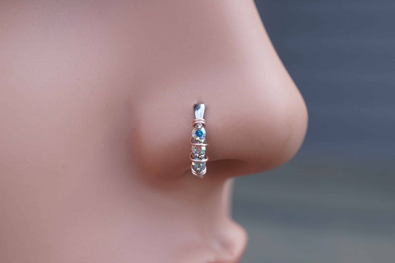 Silver Boho Nose Ring AB Nose Hoop Nose Piercing image 6