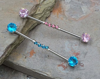 14 gauge Industrial Barbell Light Pink or Aqua Blue