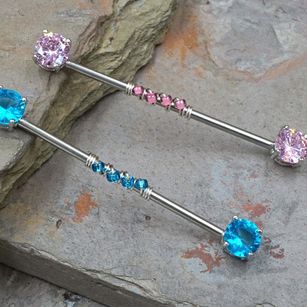 14 gauge Industrial Barbell Light Pink or Aqua Blue