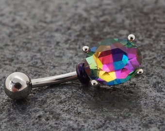 Rainbow CZ Crystal Belly Ring