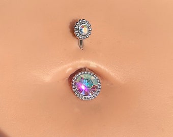 AB Crystal Silver Belly Button Ring Navel Ring