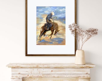 Bucking Horse and Rider Rodeo Fine Art Painting