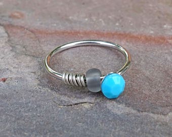 Turquoise Silver Nose Hoop Nose Ring 20G Nose Ring