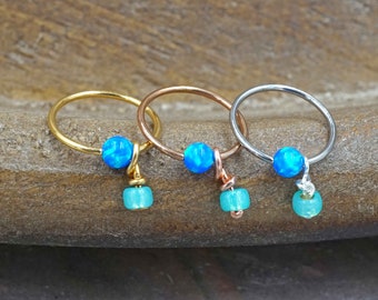 CBR Hoop Earring Turquoise Blue Opal Stone Tragus Hoop Helix Conch