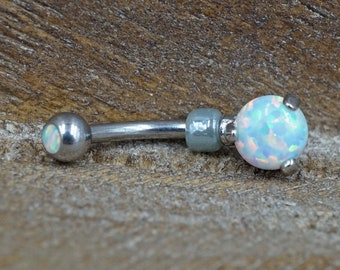 Simple White Opal Belly Button Ring - Gift Under 20 - Gift for Women Teens