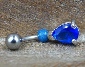 Elegant Sapphire Blue Teardrop CZ Belly Button Ring Jewelry