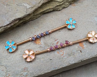 Opal Flower Industrial Barbell