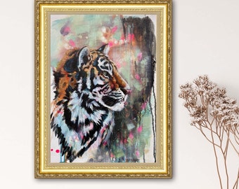 Siberian Tiger Abstract Mixed Media Painting