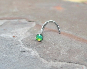 Light Peridot Green Fire Opal Nose Ring Corkscrew Tiny Nose Ring MidnightsMojo