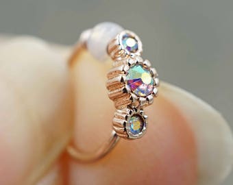 Aurora Borealis Beaded Rose Gold Nose Hoop Nose Ring 20G Nose Ring