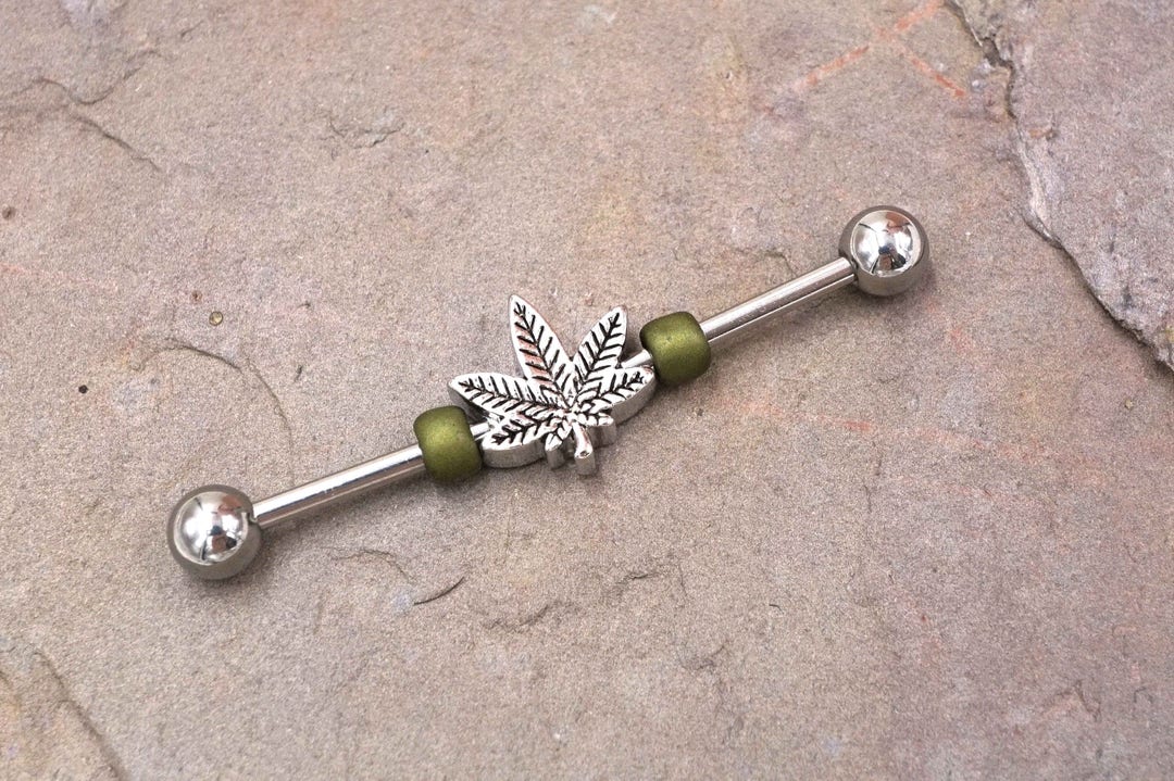 Marijuana Pot Leaf 14g Industrial Barbell Scaffold Piercing Etsy