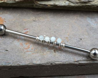 Aquamarine Gemstone Beaded Industrial Barbell 14g 16g