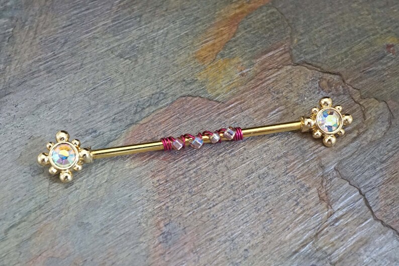 AB Bali Ball Gold Industrial Barbell Scaffold Piercing 14g