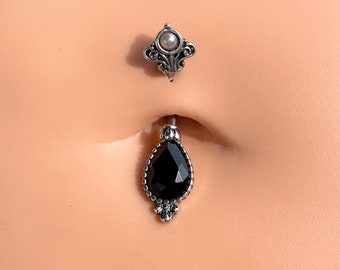 Victorian Style Black CZ Belly Button Ring