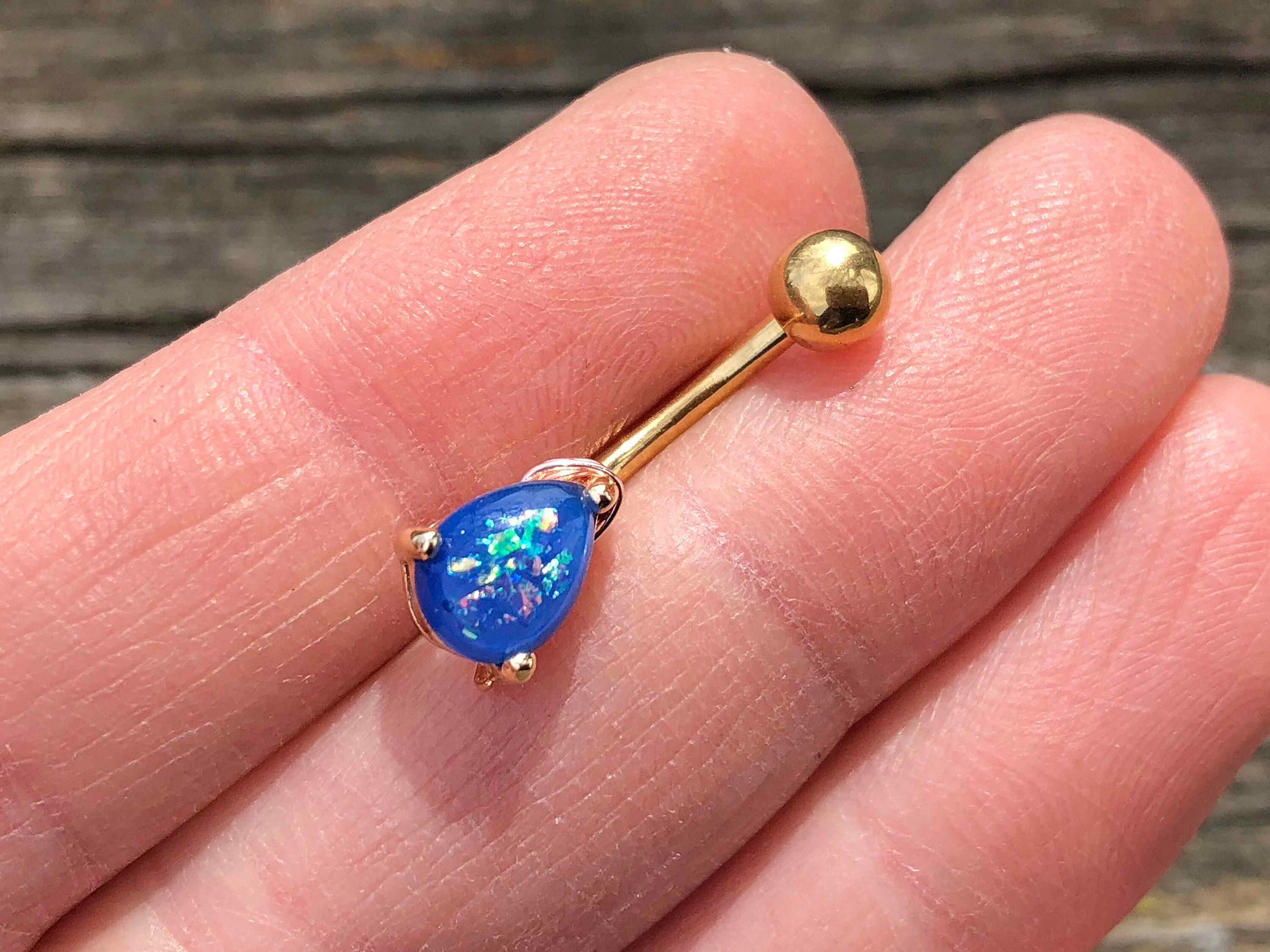 Gold Opal Belly Ring Blue Opal Etsy