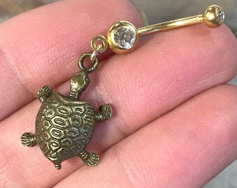 Vintage Turtle Gold Dangle Yellow Gold Belly Button Navel Rings