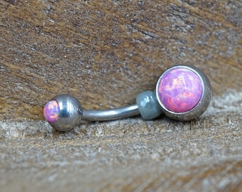 Simple Pink Opal Belly Button Ring