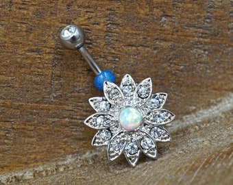 Opal Belly Button Rings White Opal Flower Belly Button Jewelry