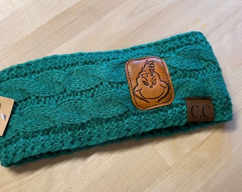 Grinch Tooled Leather Green Head Wrap Women’s Winter Hat
