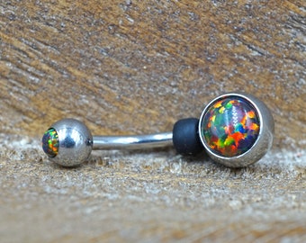 Simple Multi Color Opal Belly Button Ring