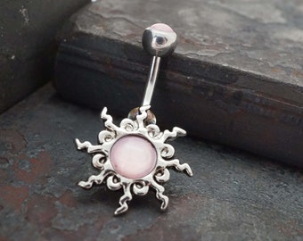 Pink Sun Silver Belly Button Navel Rings - Gift under 20