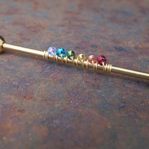 14 Gauge or 16 Gauge Rainbow Industrial Barbell Silver, Gold, Black or Rose Gold Pride