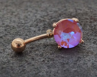 Round Pink Rose Gold Belly Ring - Gift Under 20