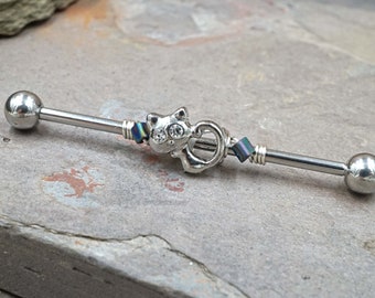 Kitty Cat 14g 16g Industrial Barbell Beaded Scaffold Piercing