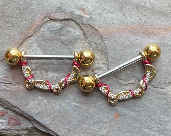 14g or 16g Twisted Vine Gold Nipple Shield Nipple Ring Nipple Piercing