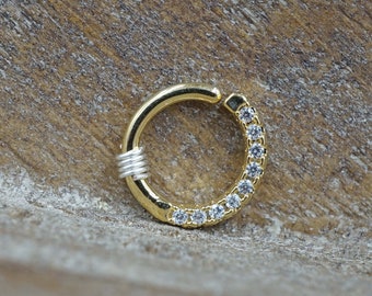 Half Circle CZ Lined Tiny Gold Hoop Septum Ring - Gold Daith Piercing - Gold Rook Earring Hoop