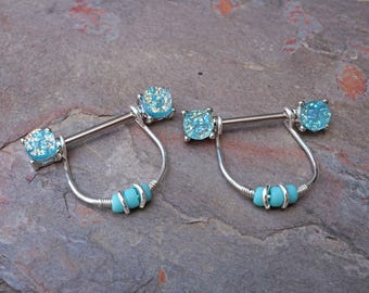 Teal Druzy Nipple Ring Nipple Piercing