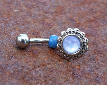 Illuminating Stone Flower 316L Surgical Steel Belly Button Navel Ring