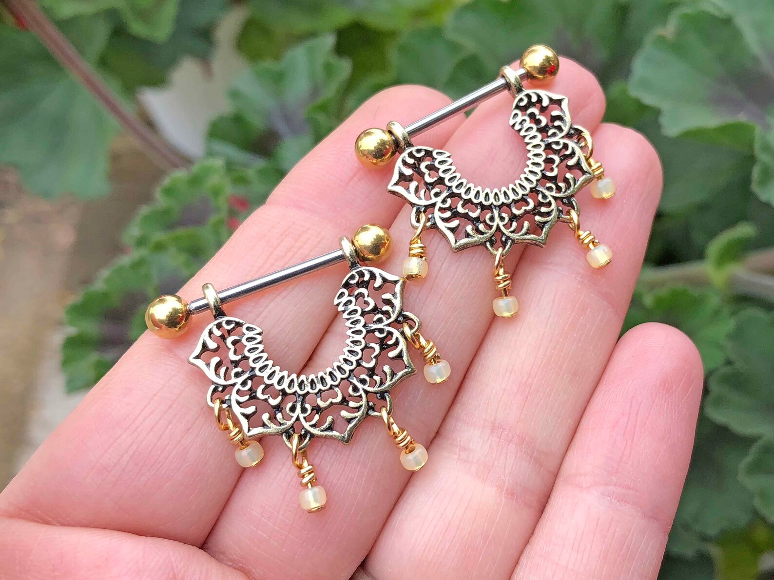 16g 14g Lotus Mandala Beaded Gold Nipple Shield Ring Nipple Etsy UK