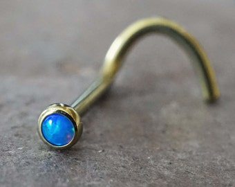 18g Blue Opal Gold Nose Ring Opal Nose Screw