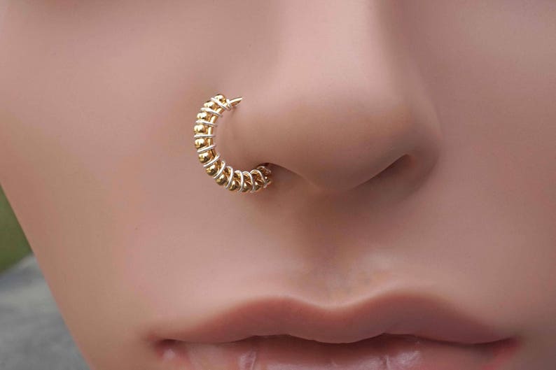 Bali Ball Gold Nose Ring Hoop 20 Gauge image 1