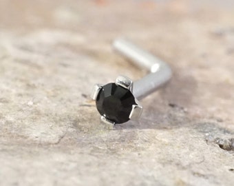 Nose Ring 18g or 20g Tiny Black Crystal Nose Piercing