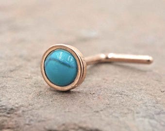 Turquoise 14kt Rose Gold L Bend Nose Stud Rose Gold Nose Ring